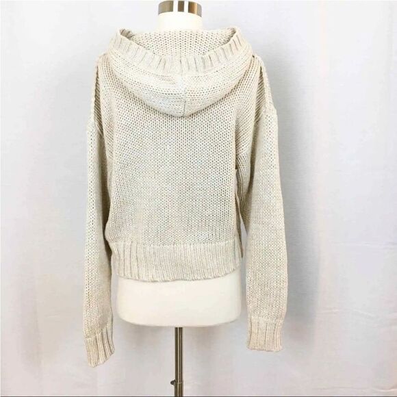 Soft Surroundings Sweater Hoodie Chunky Knit 1/4 Button Collar Cotton Cream S - Picture 4 of 11